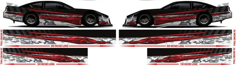 

70 Star Camo Race Car Side Wrap Laminated Print Modified Late Model Super Stock Streetcar Long Stripe Decal 2PCS