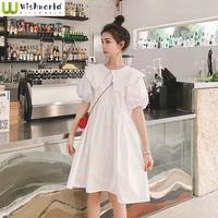 white sweet aging fashion shirt dress womens 2022 spring and summer new korean casual loose doll neck a line skirt