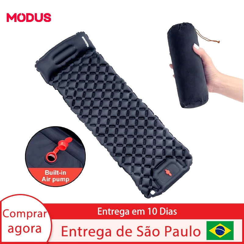 

Outdoor Camping Inflatable Mattress With Pillow Ultralight Cushion Travel Hiking Built-in Pump