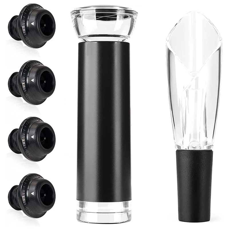 

Wine Saver Pump With 4 Vacuum Wine Bottle Stoppers, Reusable Wine Preserver With Wine Aerator Pourer For Wine Lovers