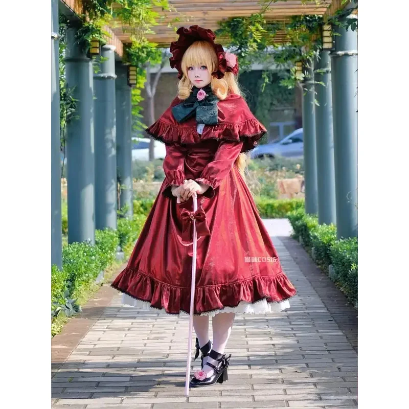 Фото XT8Reiner Rubin Shinku Костюм Аниме Rozen Maiden Женское Милое Красное Платье Чистый Рубин Косплей Лолита Шляпа Парик Хэллоуин SXT6@! №3