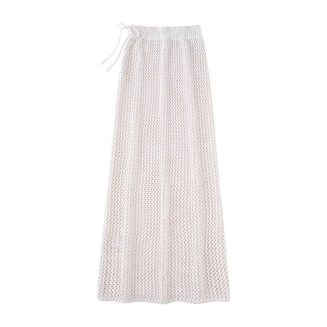 

Women 2023 New Fashion Knitting Hollowing Out Midi Skirt Vintage High Waist Lateral Frenulum Female Skirts Mujer