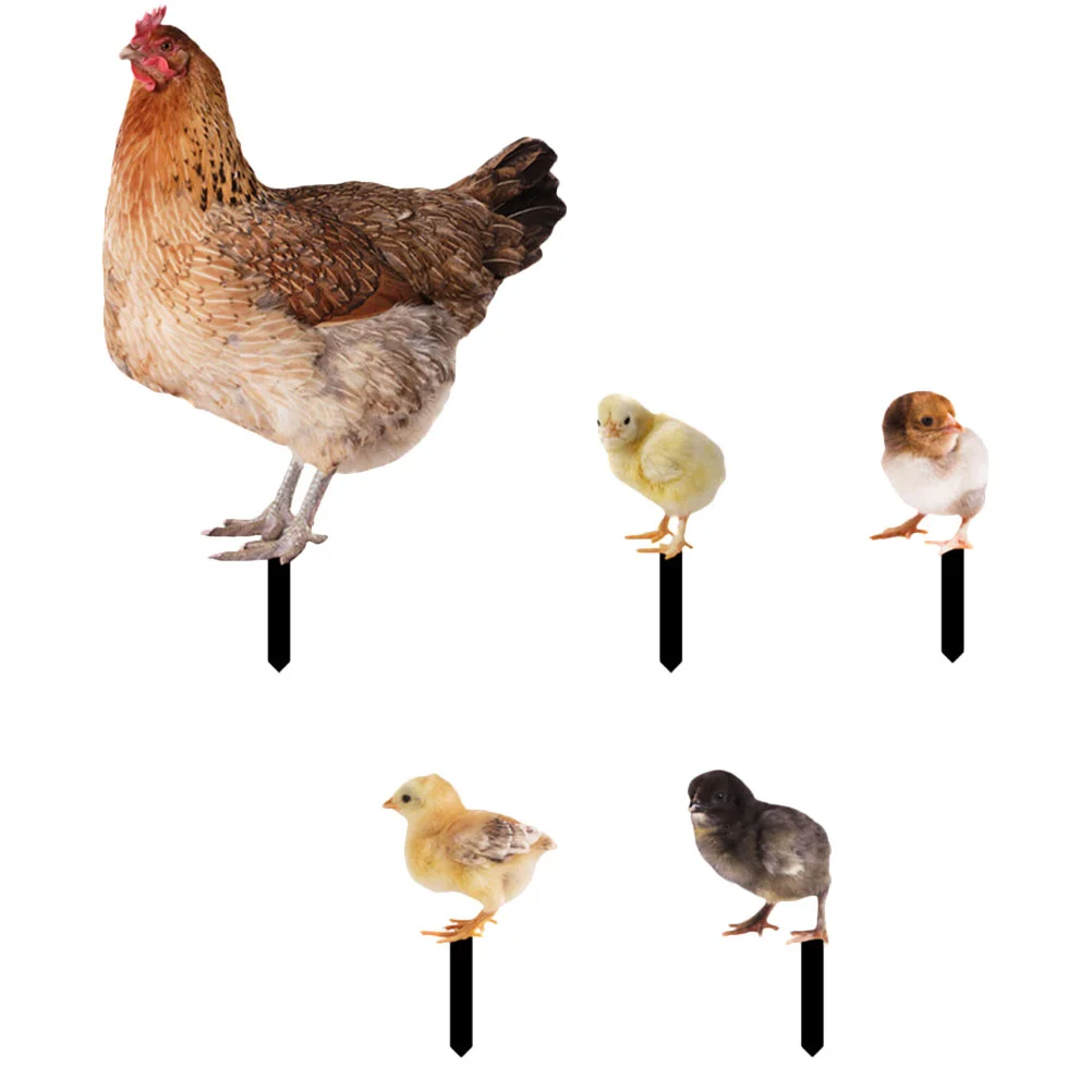 

5 Pcs Garden Chicken Statue Sign Outdoor Decor Figurines Japanese Accessories Farm Animal Yard Stakes Floor Hen Acrylic