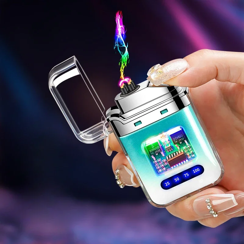 Электронная импульсная зажигалка с прозрачным корпусом аккумуляторная дуговая
