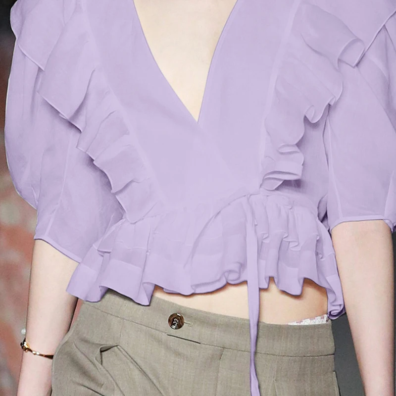 Женская одежда дизайнерская Рубашка летняя французский волшебный фиолетовый
