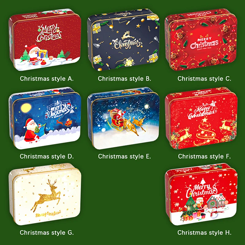 

2023 New Christmas Gift Box Square Metal Gift Wrapping Tin Box Rectangle Christmas Candy Gift Iron Box