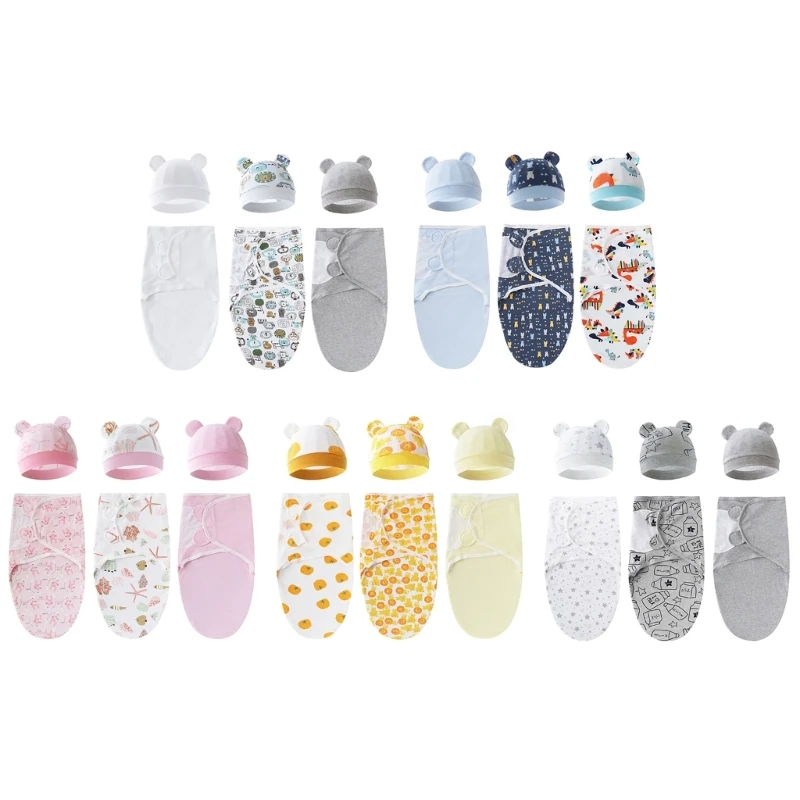 

3 Set Baby Sleeping Bag with Hat Cartoon Newborn Swaddle Blanket & Beanie Hat