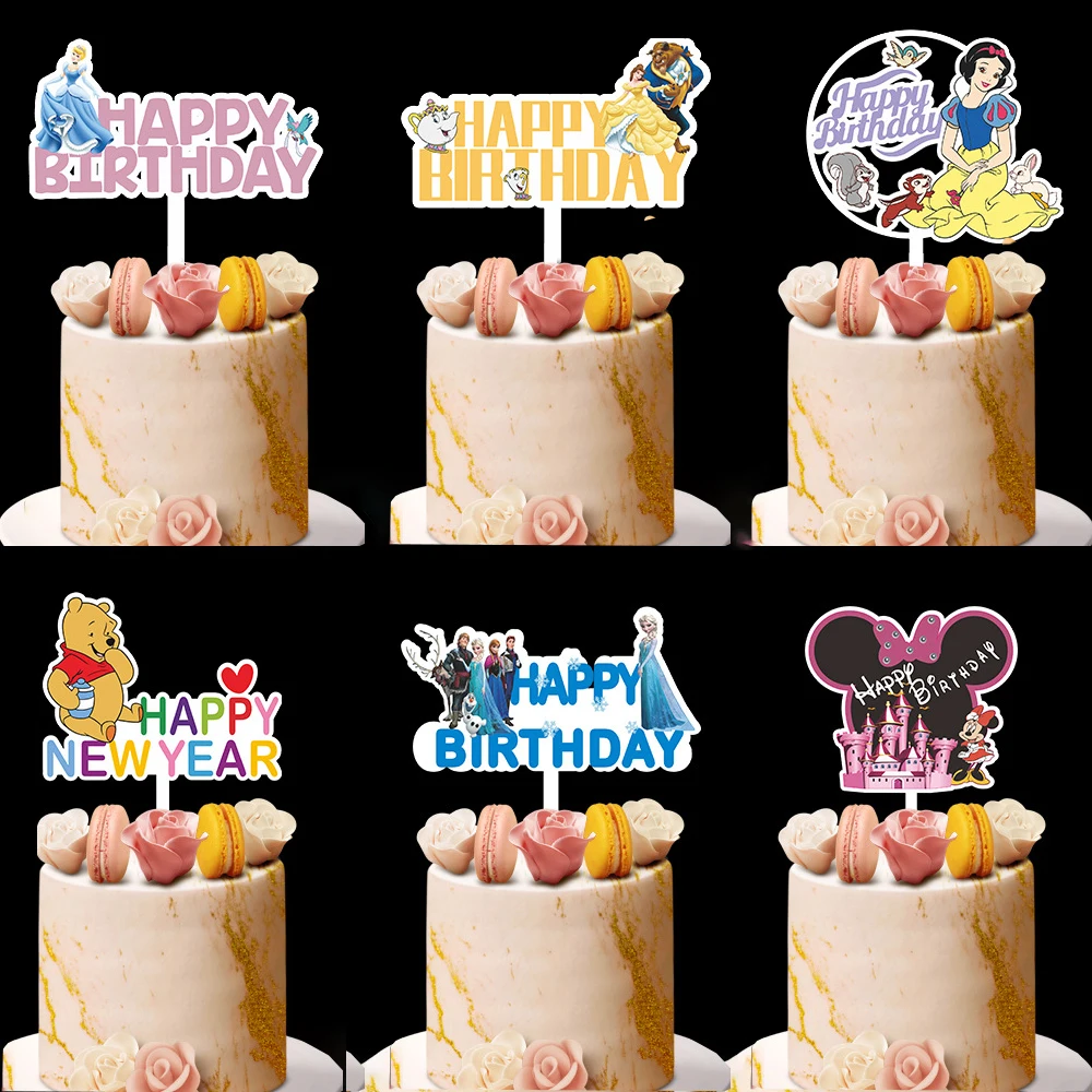 

1pcs Disney Frozen Princess Birthday Party Decor Cinderella Snow White Pooh Kids Cake Topper Birthday Decoration Cake Supplies