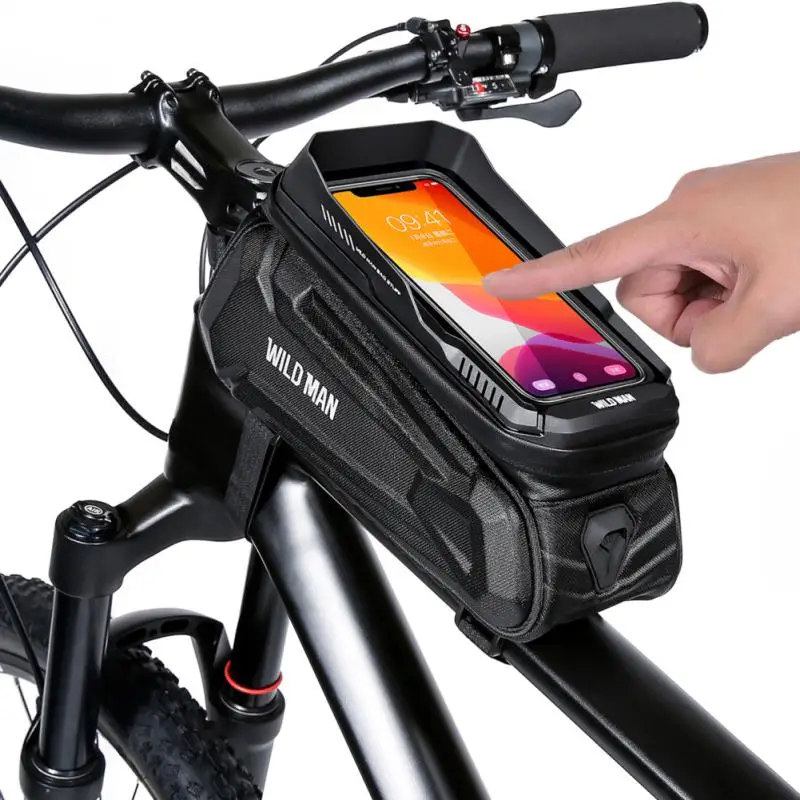 

WILD MAN New Bike Bag Bicycle Waterproof Phone Case Holder 2L Frame Front Tube Cycling Bag 7 Inches Touch Screen Bag Accessories