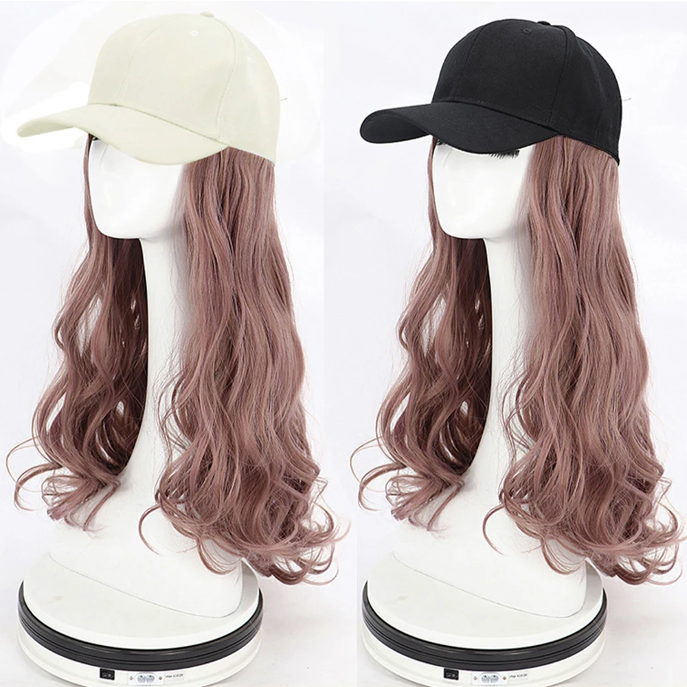 Long Wavy Synthetic Baseball Cap Hair Wig Synthetic Hat Wig Adjustable For Girl Natural Black Cap Hair Extensions