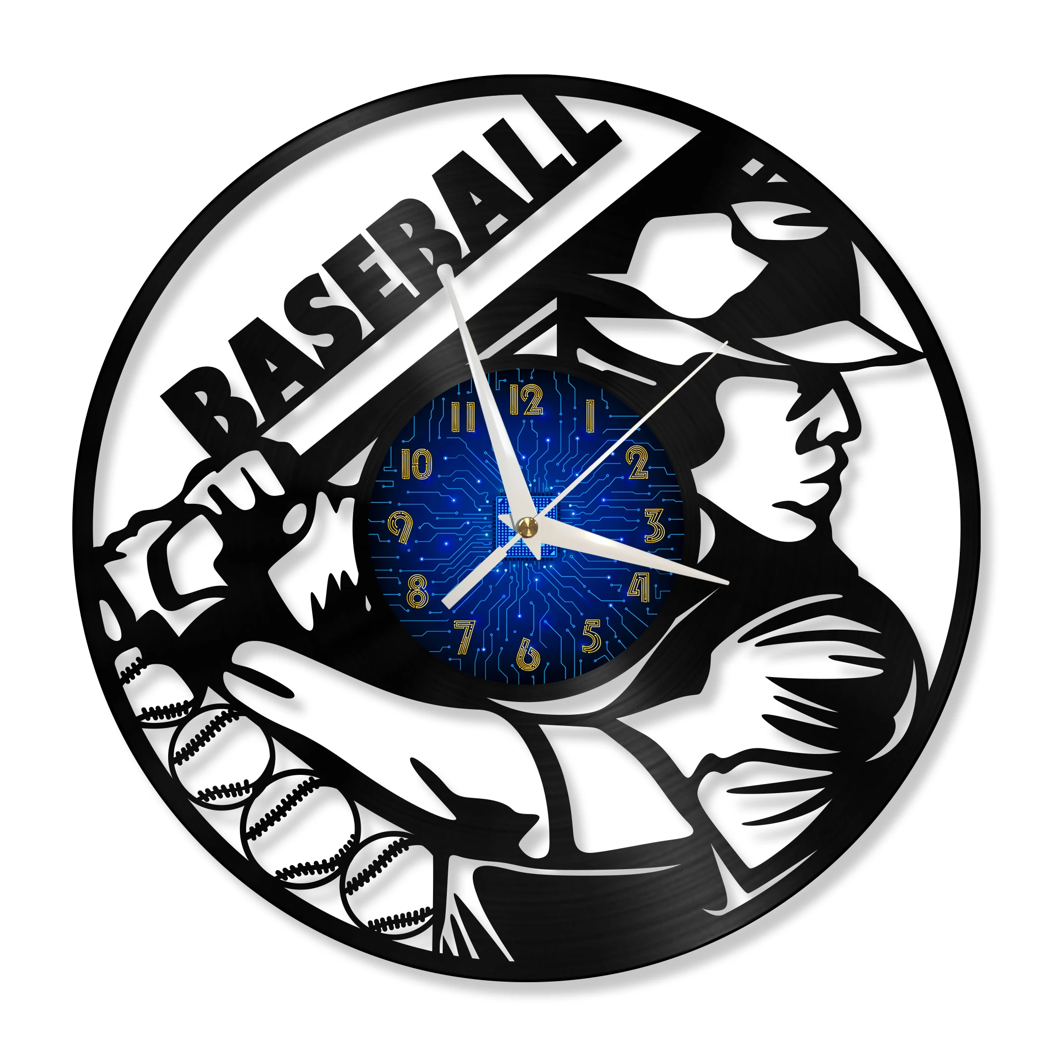 

Baseball Vinyl Record Wall Clock -Sports Theme LED Light Wall Clock - Vintage Vinyl Clock - Gifts For Baseball Fans