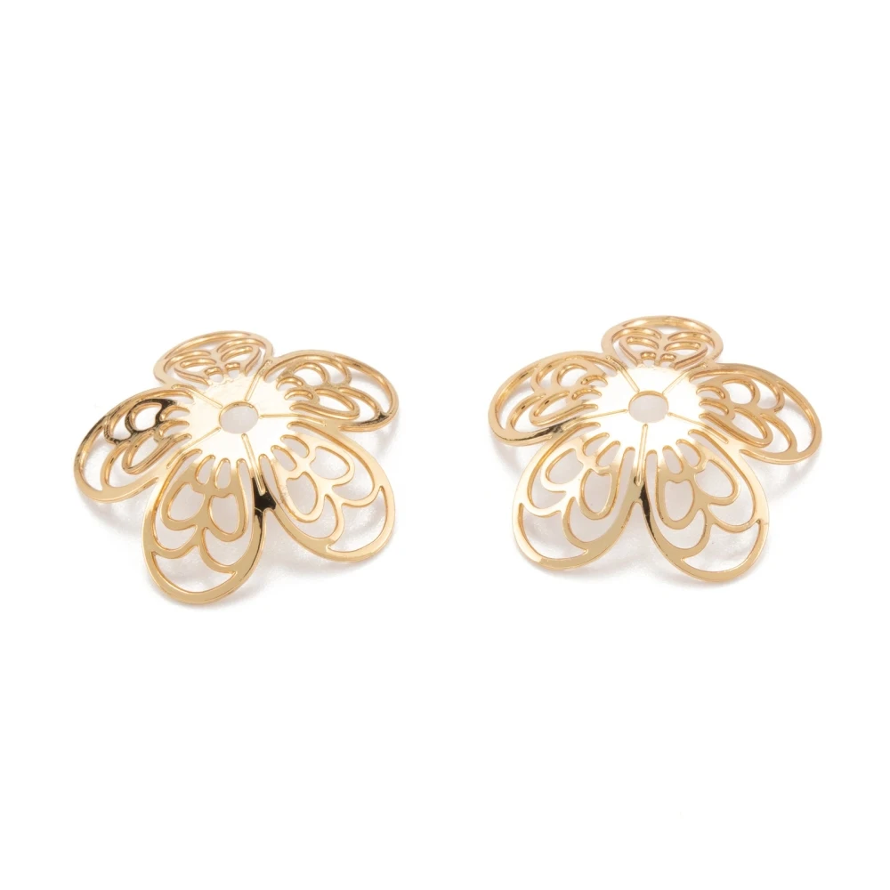 

Латунные шапочки для бусин с 5 лепестками, стойкое покрытие, цветок, покрытие из настоящего 18-каратного золота, отверстие 18x3,5 мм: 1,8 мм