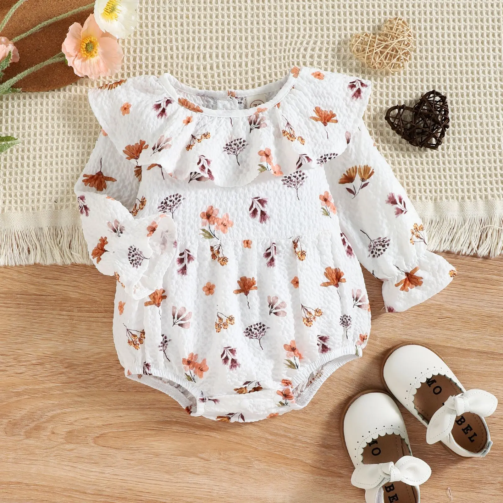 Toddler Baby Girl Romper Spring Flower Embroidery Lotus Collar Bodysuits For Infants Cotton Sweet Kids Clothes Girls Costumes