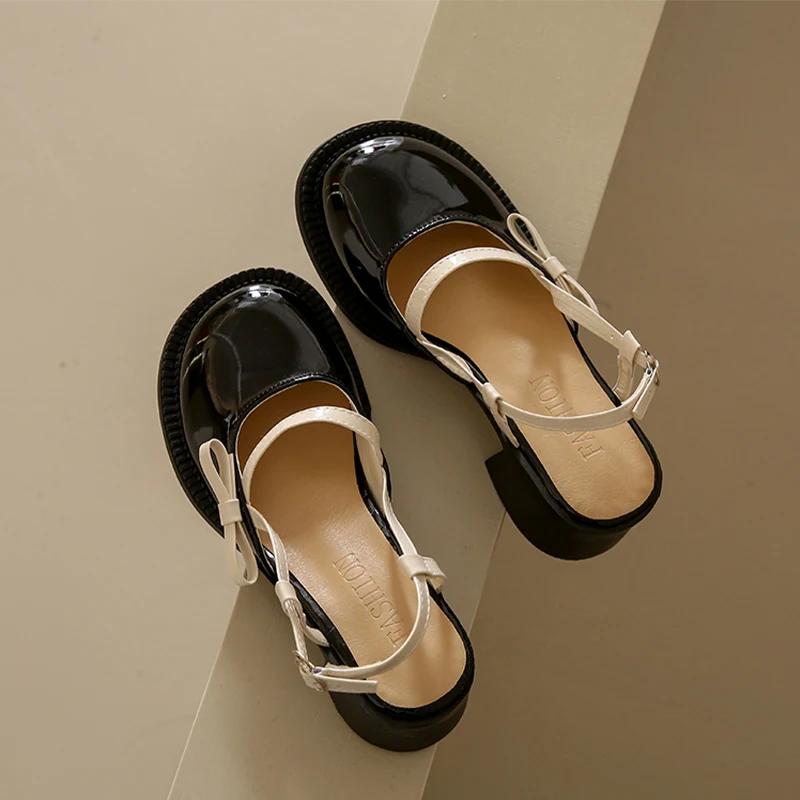 

Женские босоножки на массивной подошве, летняя женская обувь с круглым носком, новинка 2023, брендовые дизайнерские туфли-лодочки в стиле "Лол...