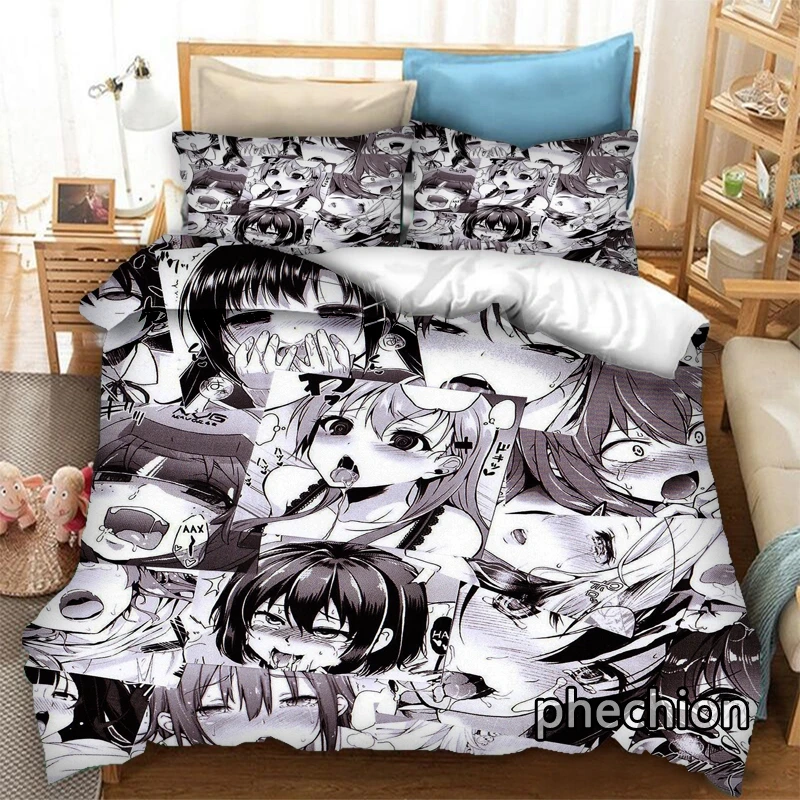 Phechion-Juego de cama con estampado 3D de Anime Ahegao, fundas de almohada, edredón de una pieza, ropa de cama, K304