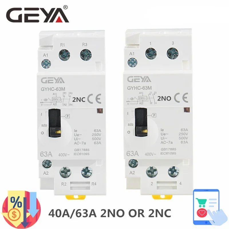 

GEYA GYHC 2P 40A 63A 2NO или 2NC Ручной бытовой модульный контактор переменного тока на DIN-рейку AC220V 230V Ручное управление