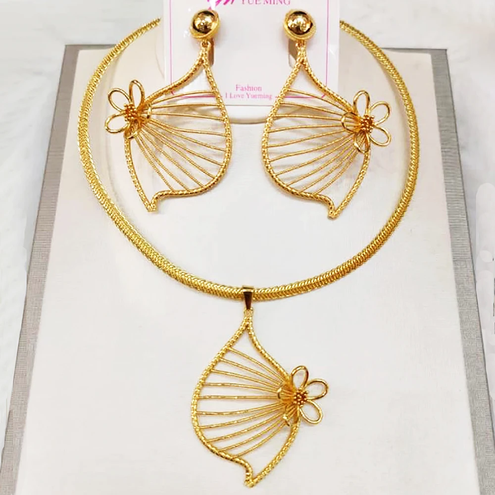 

Dubai Jewelry Sets for Women Gold Color Arabia Necklace Pendant Earring for Women African Wedding Party Bridal Gifts 2022 Trendy