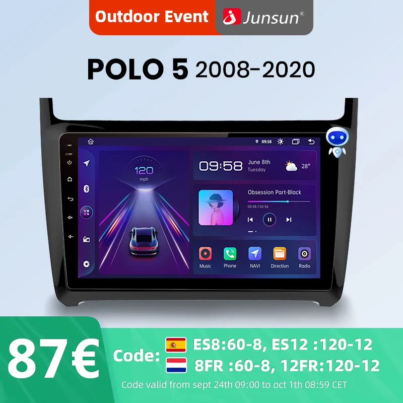 Автомагнитола Junsun V1pro с голосовым ИИ на Android для VW POLO 5 Седан 2008-2020 Carplay 4G