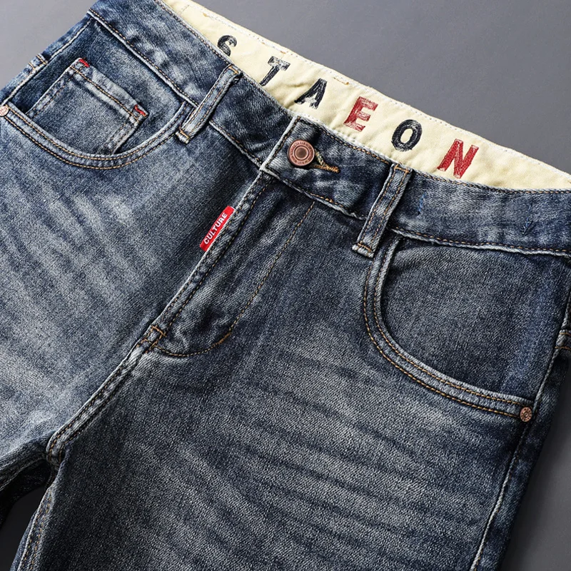 Fashion Designer Men Jeans Retro Blue High Quality Elastic Stretch Slim Fit Ripped Jeans Men Trousers Vintage Denim Pants Hombre