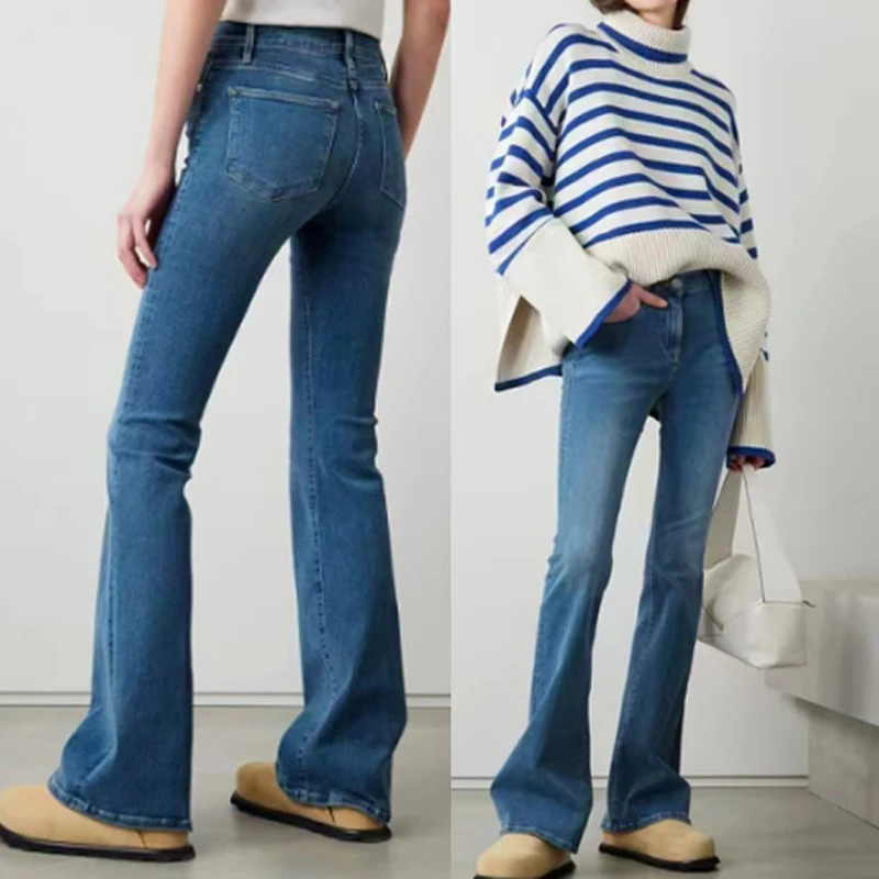 

2023 Women's slim flared jeans new fashion casual lady High-waisted denim pants