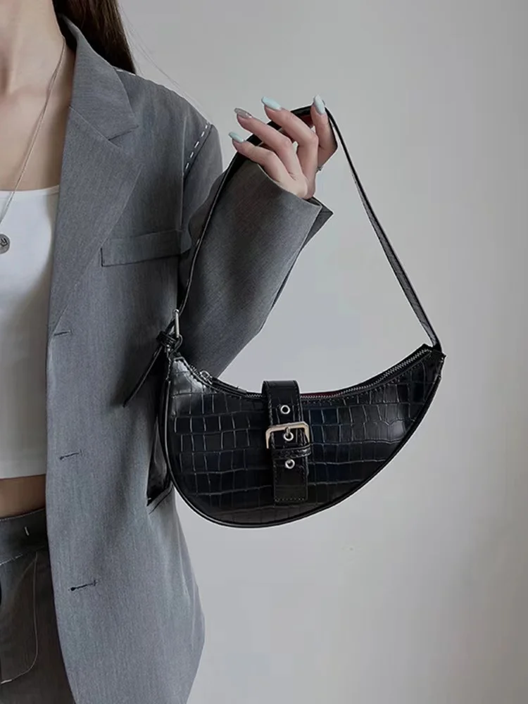 Spring 2023 Summer New Women's Bag Bag Fashion Black Crocodile Pattern Shoulder Underarm Bag All-Match Fashion Handbag for Women
