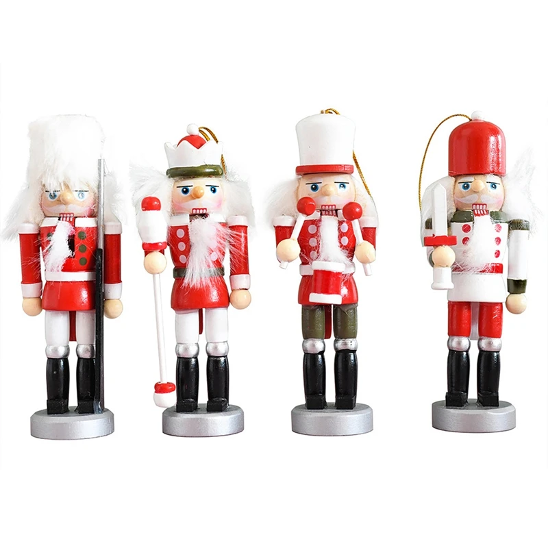 

4 Pcs/Set 13cm Nutcracker Puppet Soldier Doll Family Christmas Tree Hanging Decor for Christmas Gift Office Party