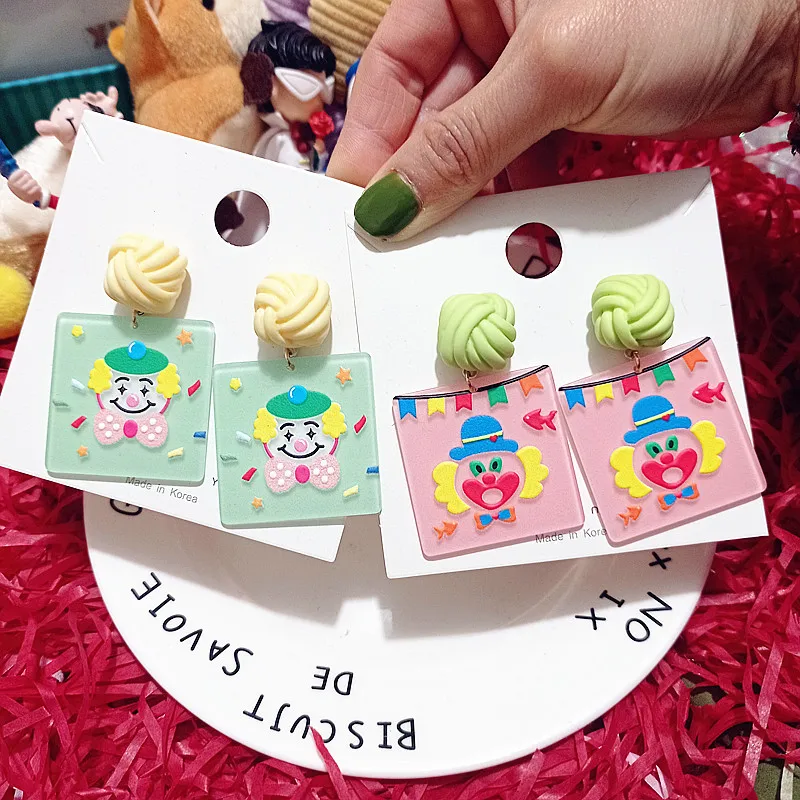 

2022 Anti Fight Circus Clown Funny Acrylic Relief Square Earrings Earrings Female