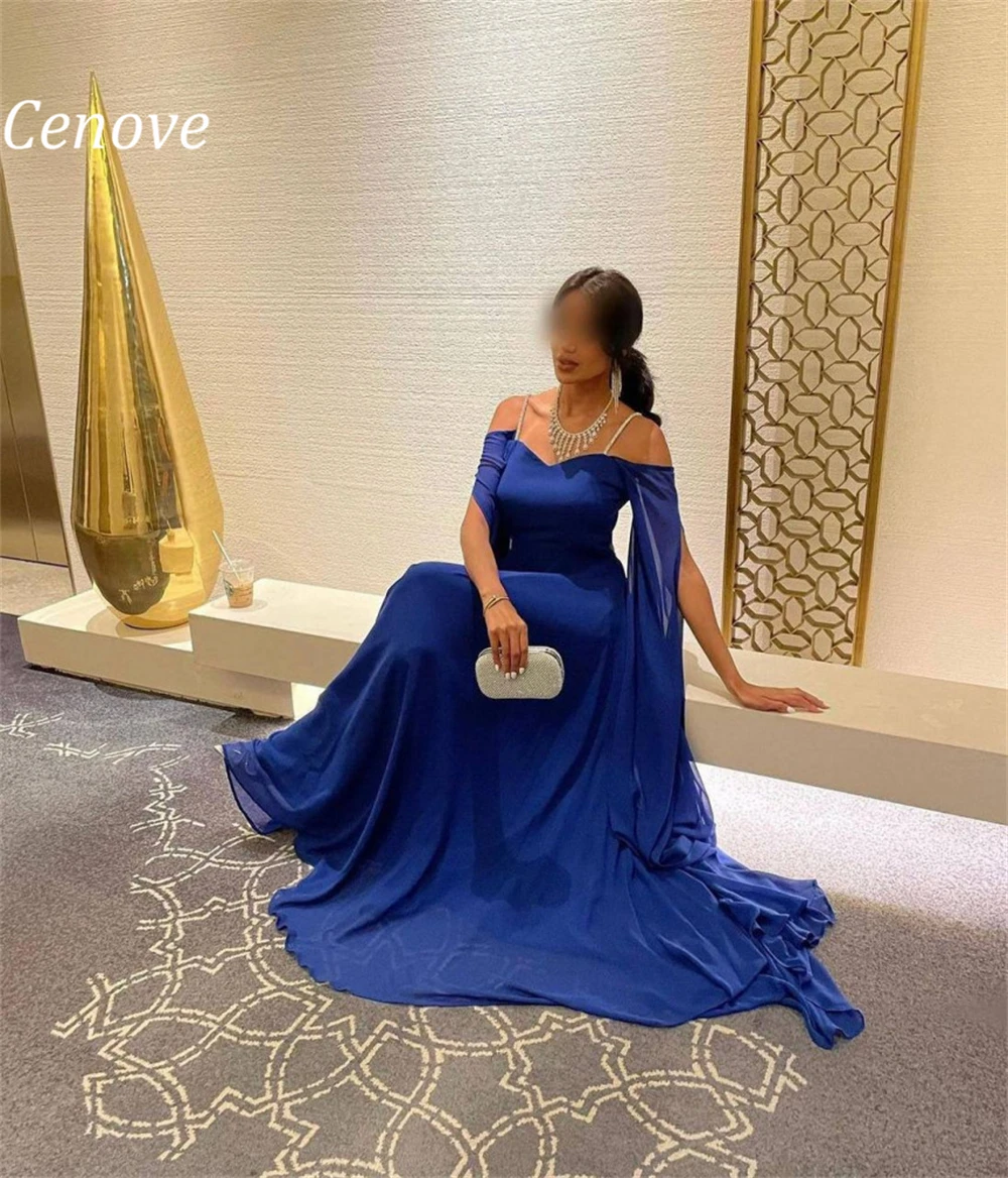 

Cenove Boat Neck Bubble Long Evening Gown Formal Princess A-Line Prom Elegant Blue New Party Dresses for Women 2023