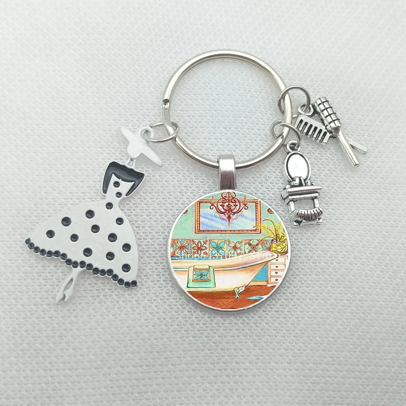 Новый Стильный Стеклянный брелок с рисунком для ванной комнаты ключей