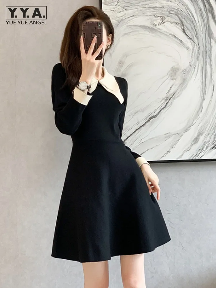 

Осеннее женское элегантное черное трикотажное платье, облегающие трапециевидные Короткие мини-платья, офисный Женский пуловер с длинным р...