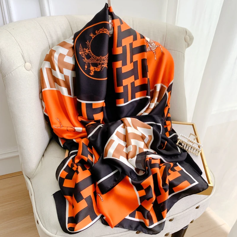 Роскошный брендовый 2022 шелковый шарф Женские Большие шали Пашмина хиджаб фуляр