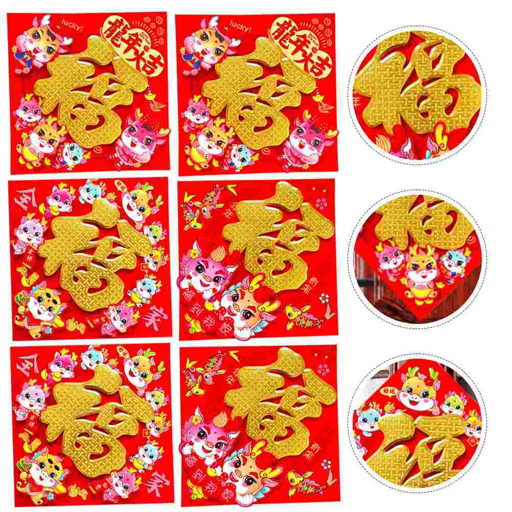 

6pcs Door Decal Spring Festival Door Decoration New Year FU Character Decorations Chinese Door Decals