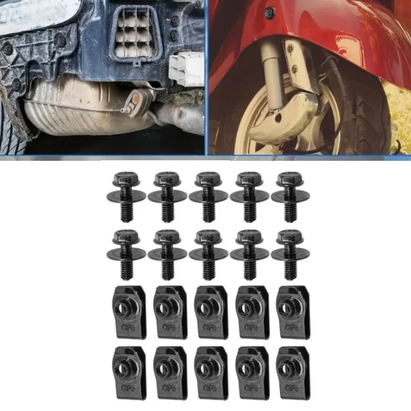 

20 шт. крепеж для кузова автомобиля, включая болты M6 и U-образные зажимы для крышки двигателя, подложки, брызговика, бампера, вкладыша крыла
