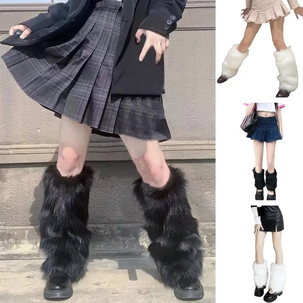 

Women Faux Fur Leg Warmers Women Fall Leggings Jk Boots Stocking Girls Lolita Punk Boot Cover Harajuku Fur Foot Warming Cover