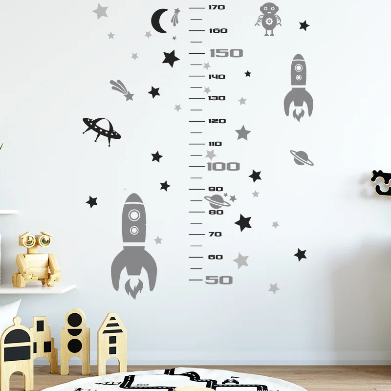 

Boy Cartoon Rocket Decor Spaceship Star Home Decoration Height Sticker Children's Room Kindergarten Wall Sticker Self-adhesive