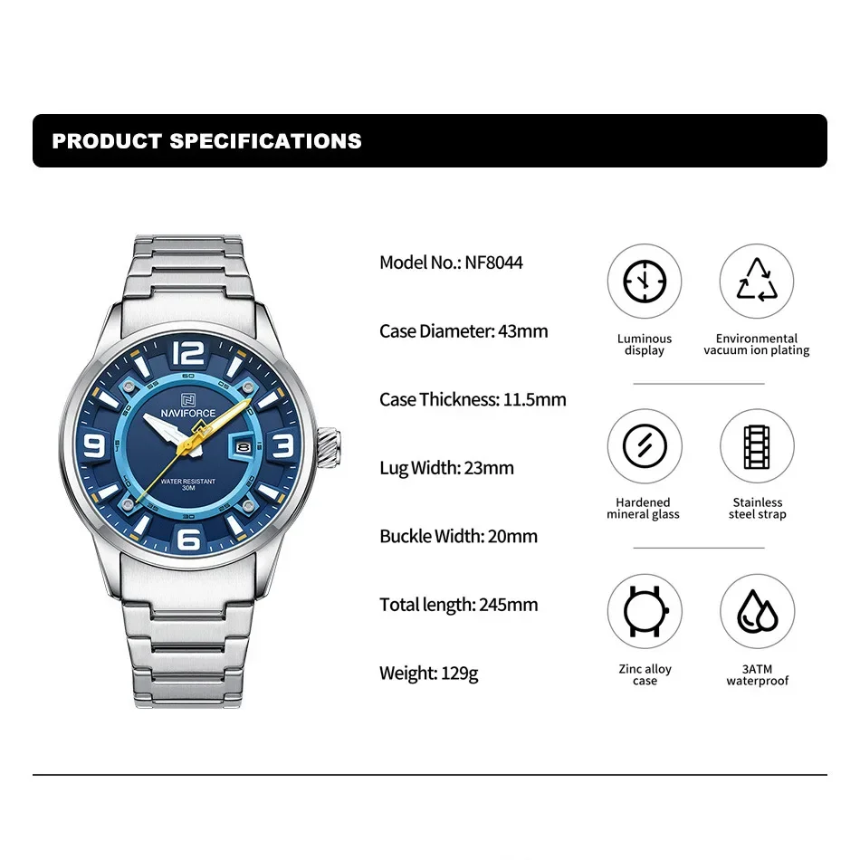 NAVIFORCE oryginalne modne zegarki dla mężczyzn sport wojskowy zegar z kalendarzem luksusowy wodoodporny zegarek kwarcowy Reloj Hombre 2024