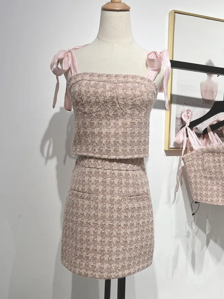 

Женский твидовый костюм из двух предметов, маленький пикантный укороченный топ и юбка, винтажные французские летние костюмы
