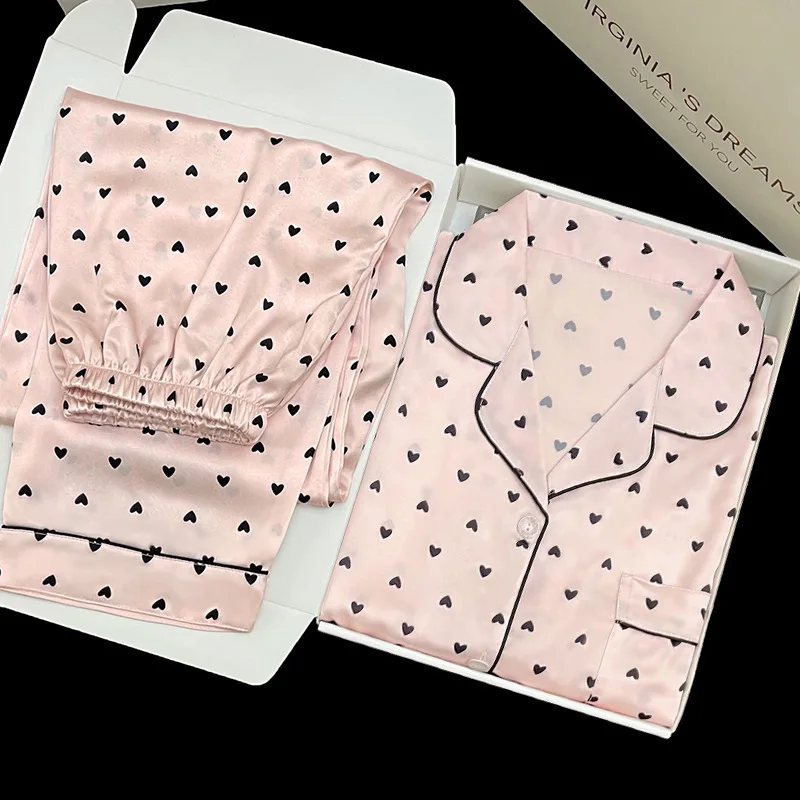 Пижама женская с длинным рукавом атласная Шелковая пижама во французском стиле