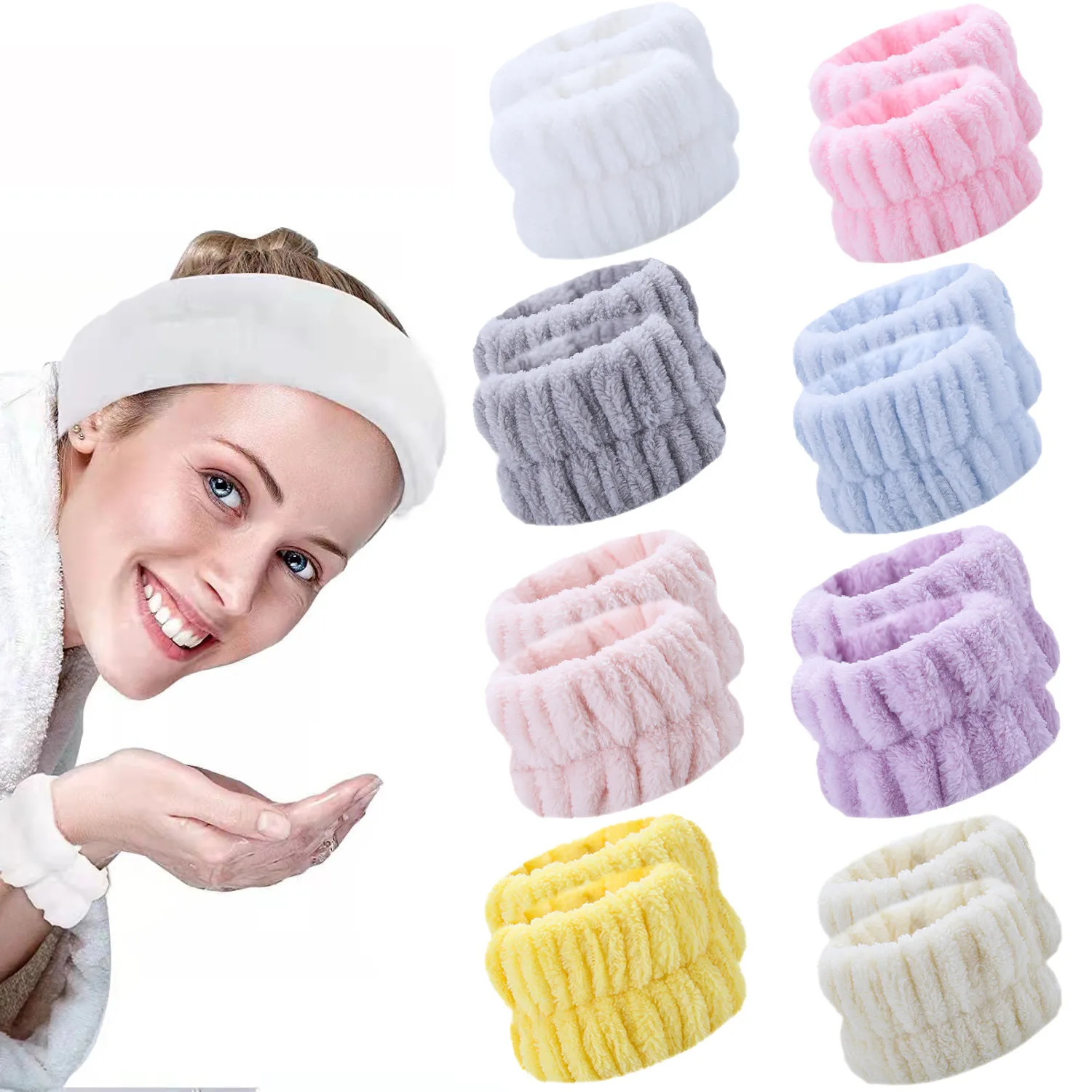 WYBU 2Pcs/set Washing Face Spa Bracelet Women's Sports Wrist With Headband Waterproof Hand Wash Protector Handmade Makeup - купить по