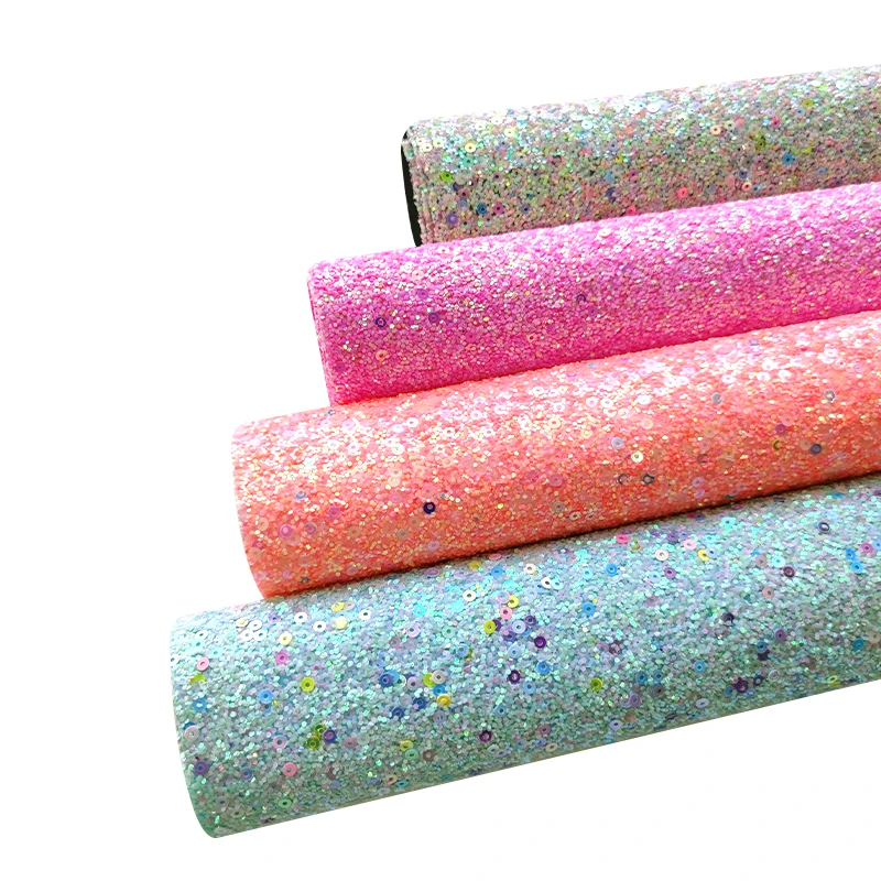 

Round Shiny Bright Color Sequins Chunky Glitter Leatherette Fabric Roll for Shoe Bag Hair Bow Decoration Making