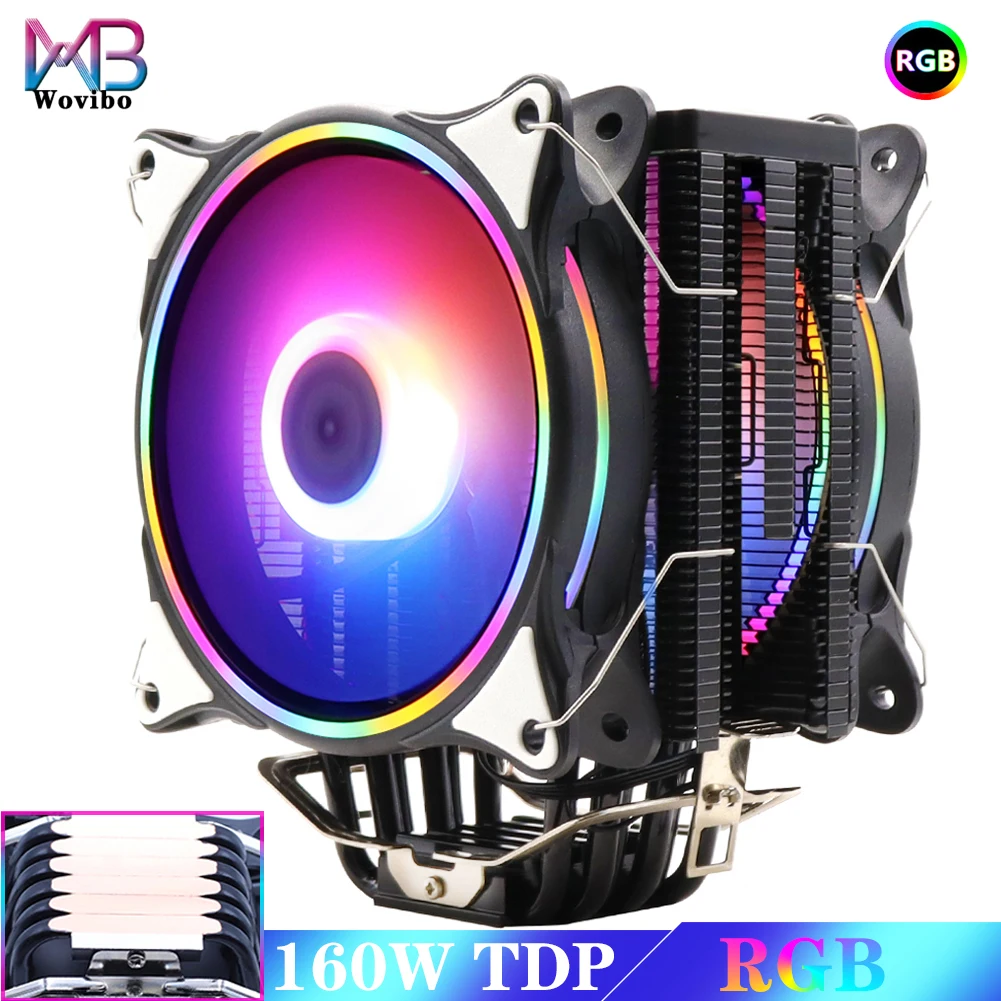Cpu Cooler Radiador Ventilador Heatpipe Rgb Pwm 4pin Silencioso para Inte Lga 115x 1200 1366 2011 v3 X79 X99 Am4 Argb Ventilador 120 mm Ventiladores e resfriadores