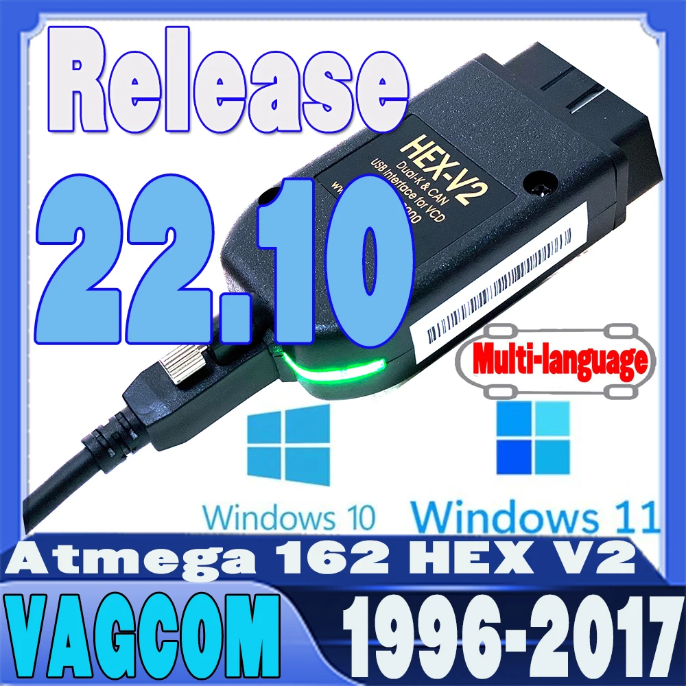 

[2022 HOTSALE] VAGCOM 22.10/ 22.9 Obd2 Scanner HEX V2 VAG COM FOR VW AUDI Skoda Seat ATMEGA162 Multi-language VAG COM HEX V2