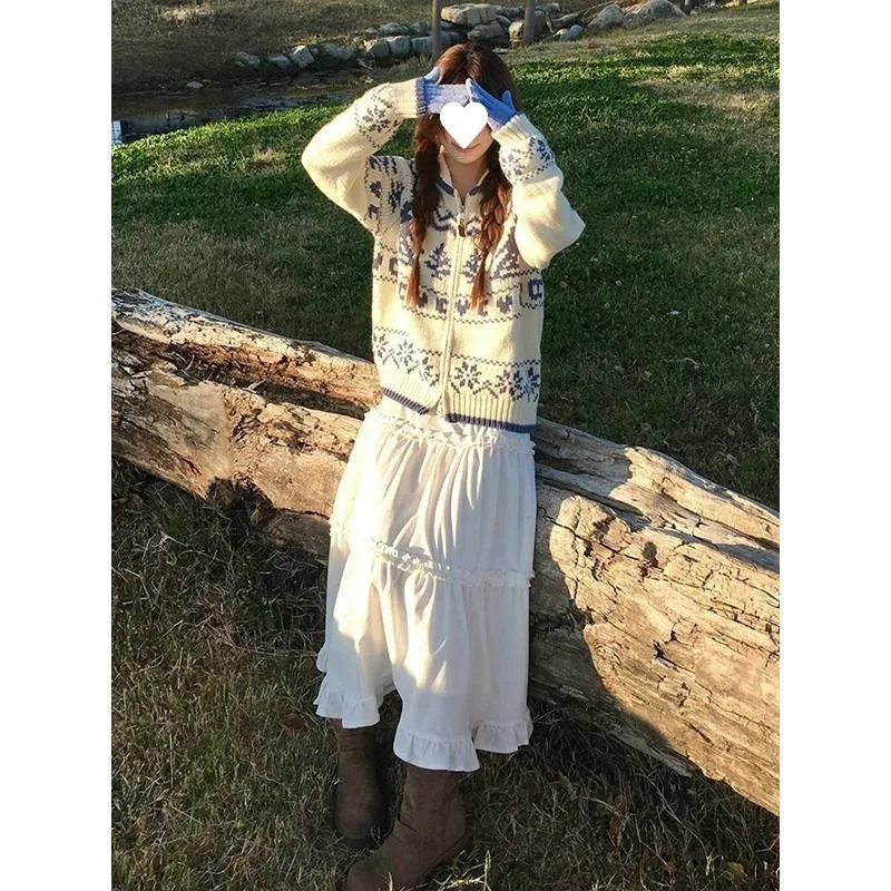 Зимняя рождественская елка жаккардовый вязаный кардиган на молнии свитер пальто