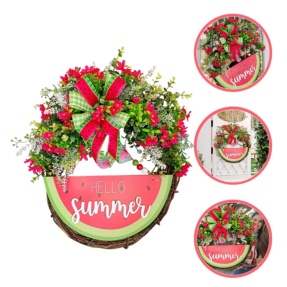 

Wreath Door Watermelon Summer Sign Hanging Hello Front Fake Decorative Spring Decor Faux Floral Greenery