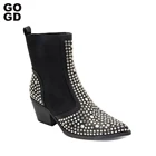 GOGDзимние сапоги; Женские пикантные бархатные вечерние туфли-лодочки с заклепками; Женская обувь на молнии; Сезон осень-зима; Женская обувь