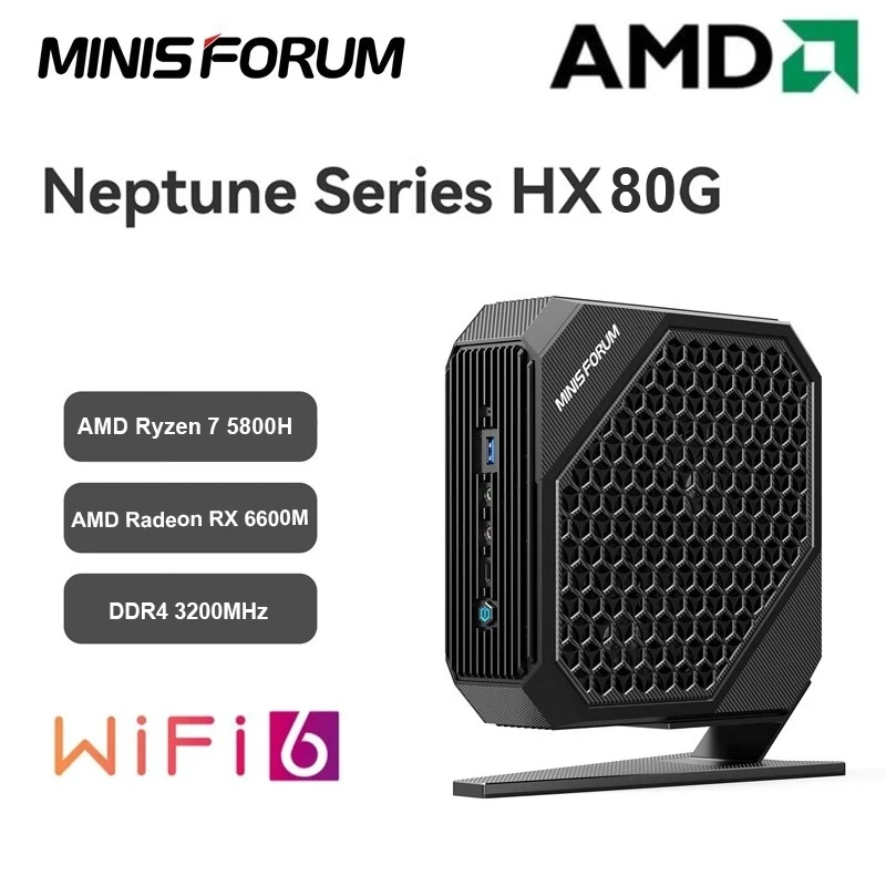 

MinisForum HX80G Desktop Gaming Computer AMD Ryzen 7 5800H Radeon RX 6600M 8G Windows 11 Max 64G DDR4 2T PCIE SSD Mini PC Gamer