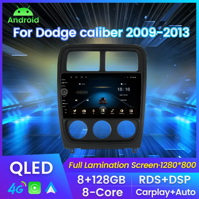 

Радио 2 din Android для Dodge caliber 2009-2013 мультимедийный плеер GPS навигация 9 дюймов QLED экран Carplay + Авто WIFI 4G RDS DSP