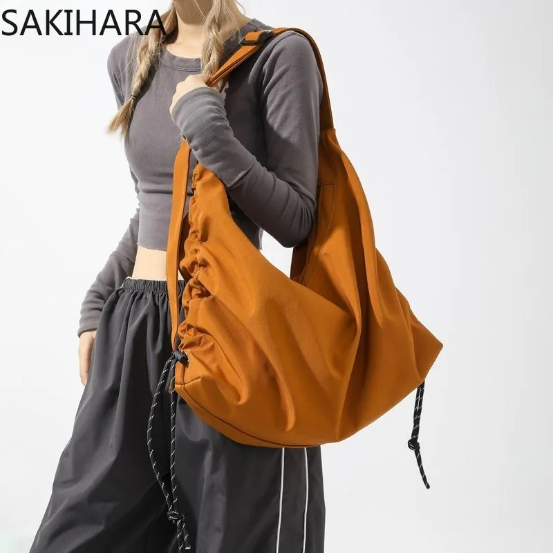 Корейские сумки через плечо для студентов вместительные повседневные на шнурке