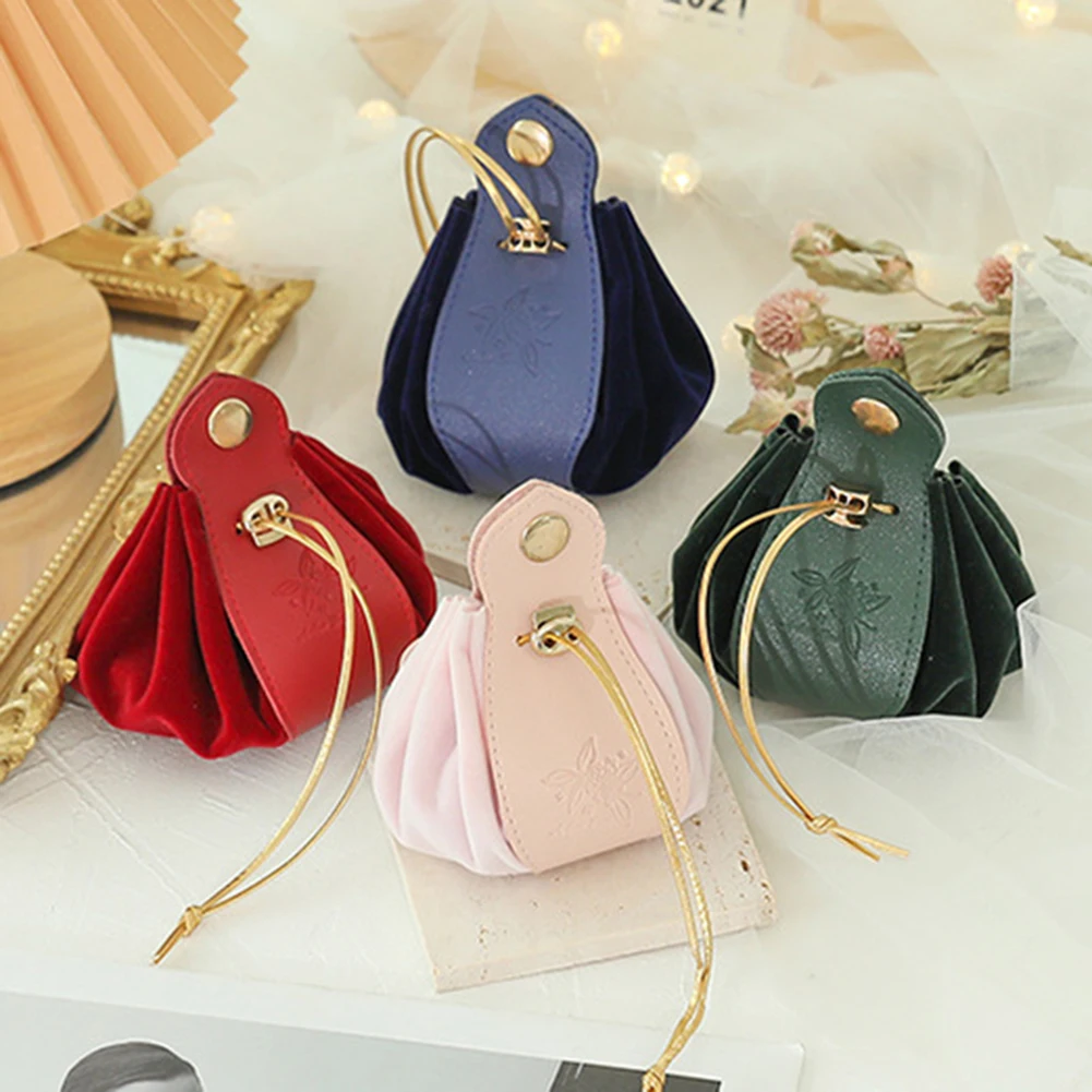 

Creative PU Leather Drawstring Bag Portable Jewelry Gift Candy Storage Bag Box Organzier Pouch Wedding Party Pocket Ornament