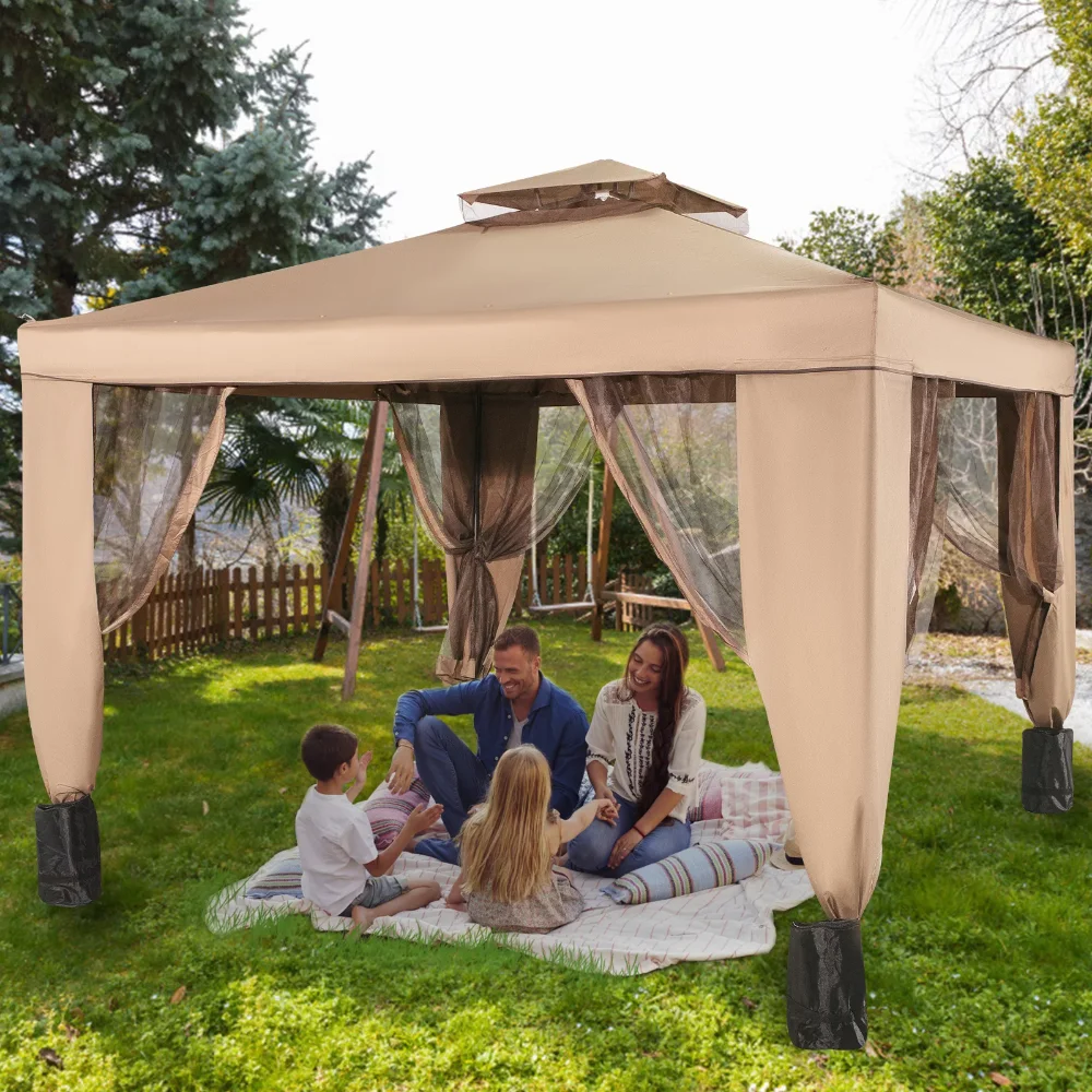 

brand 10x10ft Outdoor Canopy Gazebo with Four Sandbags - Gazebo with Netting, Waterproof and UV Protection - Patio Gazebo